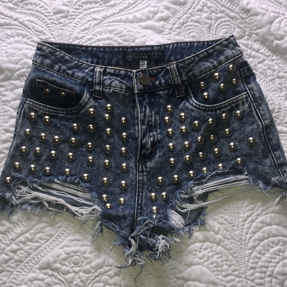Studded acid wash shorts